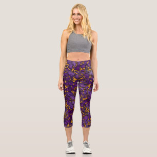 Plum Purple and Gold Marble Texture Design Capri Leggings