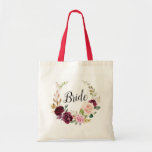 plum purple and peach bride Tote Bag<br><div class="desc">watercolor floral design with elegant plum purple and peach flowers. The text and colours can be personalized.</div>