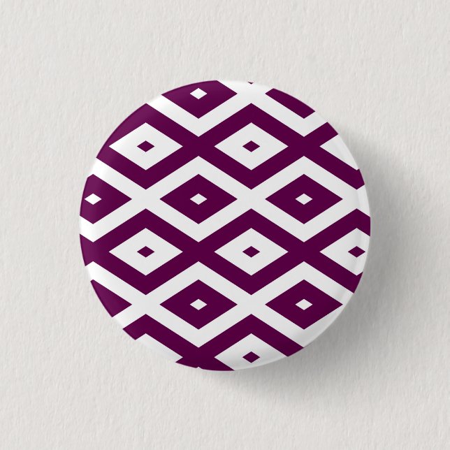 Plum purple and white diamond pattern 1 inch round button (Front)