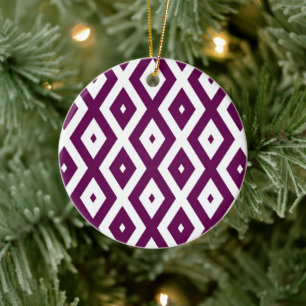 Plum purple and white diamond pattern ceramic ornament