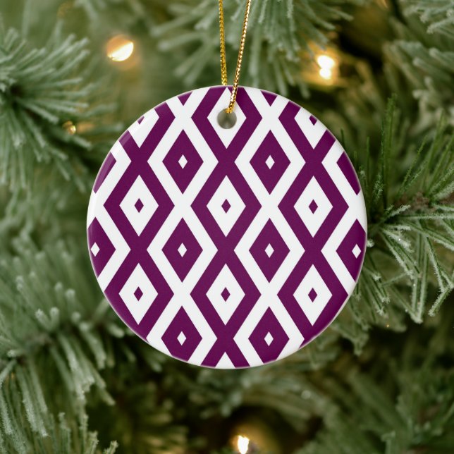 Plum purple and white diamond pattern ceramic ornament (Tree)