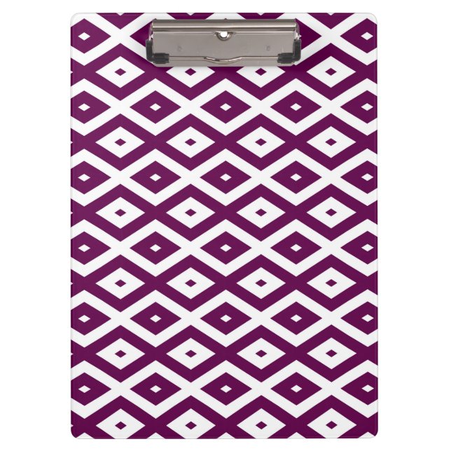 Plum purple and white diamond pattern clipboard (Front)