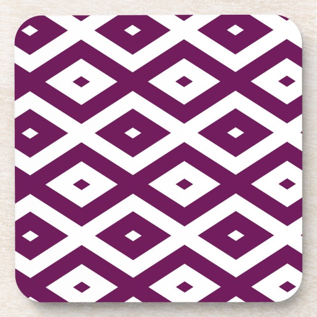 Plum purple and white diamond pattern coaster (Front)