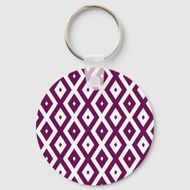 Plum purple and white diamond pattern keychain (Front)