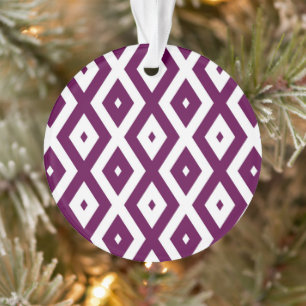 Plum purple and white diamond pattern ornament