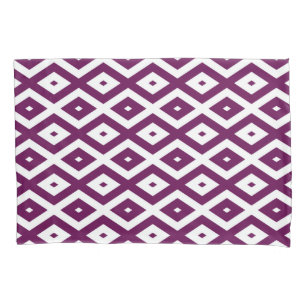 Plum purple and white diamond pattern pillowcase