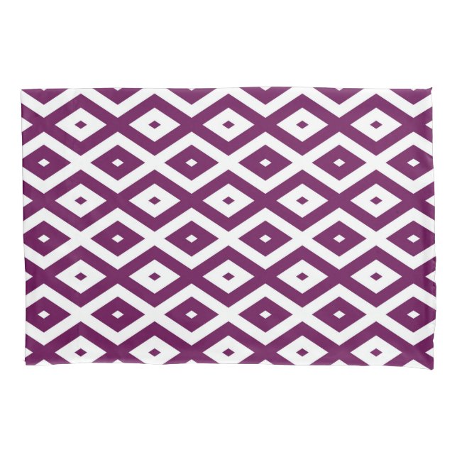 Plum purple and white diamond pattern pillowcase (Front)