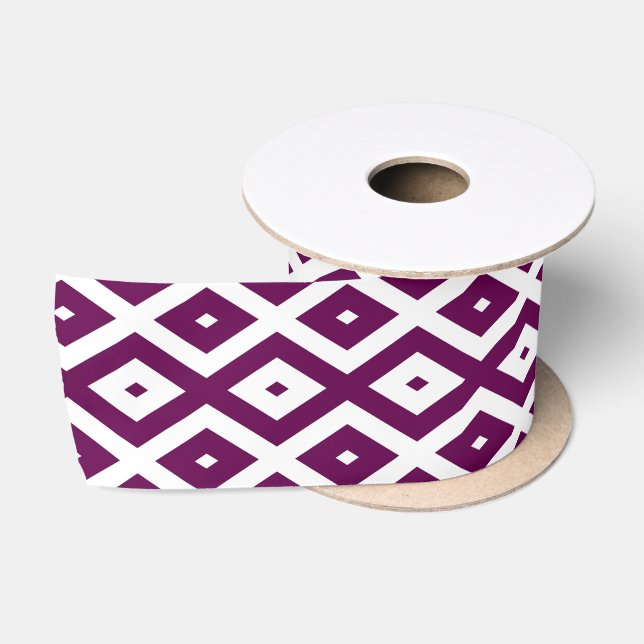 Plum purple and white diamond pattern satin ribbon (Spool)