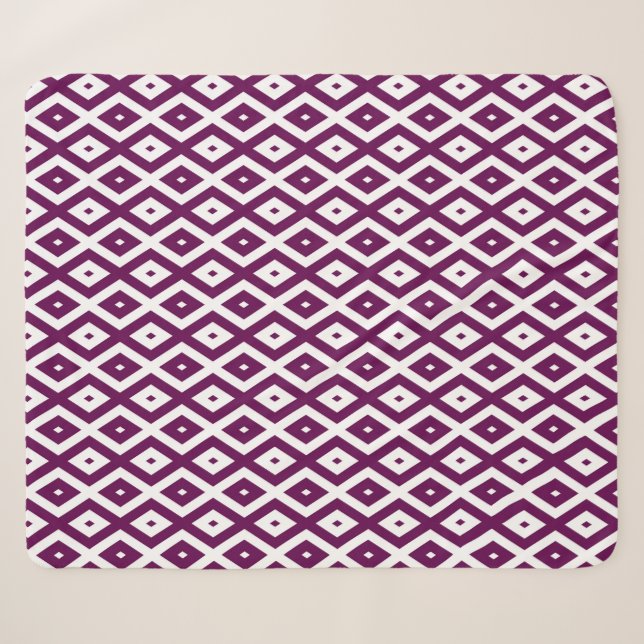 Plum purple and white diamond pattern sherpa blanket (Front (Horizontal))