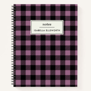 Plum Purple Black Buffalo Check Plaid Personalized Notebook