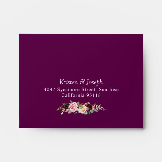 Plum Purple Blush Botanical Floral for RSVP card Envelope (Front)