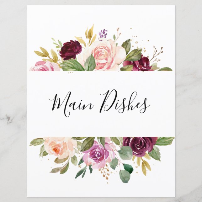 Plum Purple Blush Bridal Shower Recipe Divider (Front)