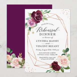 Plum Purple Blush Floral Modern Rehearsal Dinner Invitation