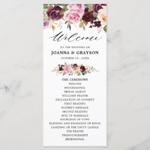 Plum Purple Blush Pink Botanical Floral Wedding Program