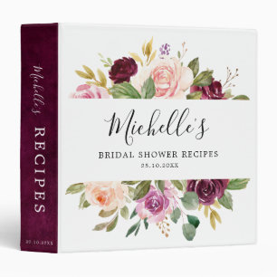 Plum Purple Blush Pink Bridal Shower Recipe Binder