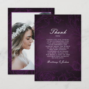 Plum Purple Botanical Rose Garden Photo Wedding Thank You Card