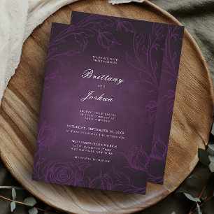 Plum Purple Botanical Rose Garden Wedding Invitation