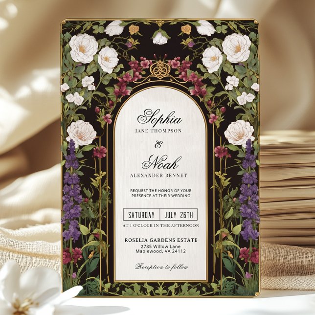 Plum Purple Burgundy Floral Gothic Wedding  Invitation (Creator Uploaded)