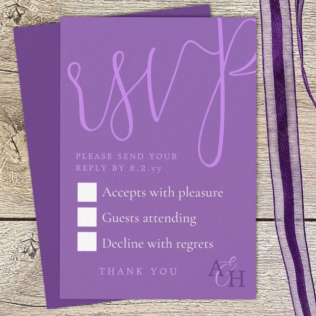 Plum Purple Calligraphy Script Wedding RSVP Card (plum purple wedding rsvp enclosure card with elegant script calligraphy, return response card)
