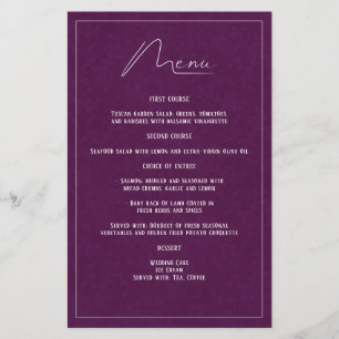 Plum Purple Damask Elegant Simple Wedding Menu