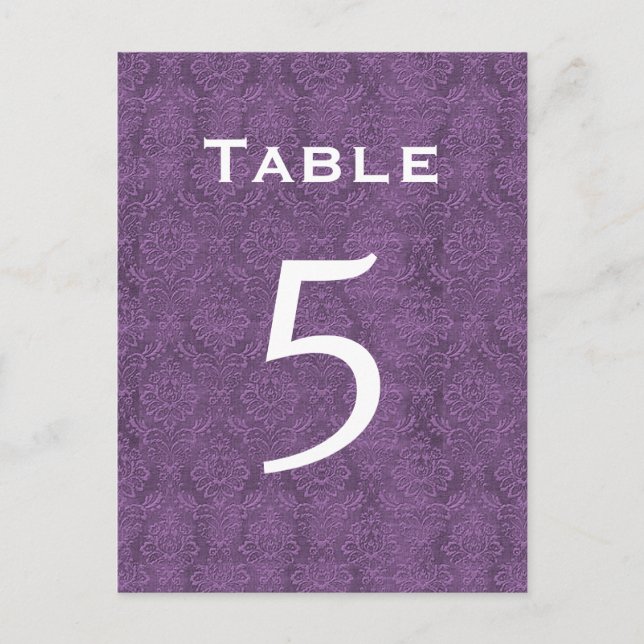 Plum Purple Damask Wedding Table Number 5 C204 Postcard (Front)