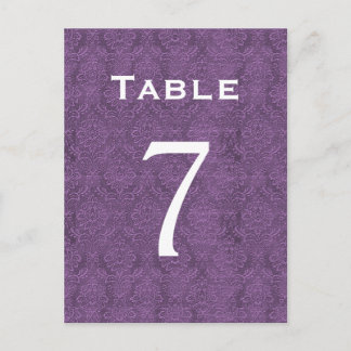 Plum Purple Damask Wedding Table Number 7 C206 Postcard