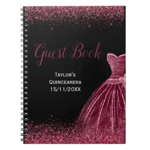 Plum Purple Dress Faux Glitter Quinceanera Guest Notebook