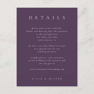 Plum Purple Elegant Boho Details Wedding Modern Enclosure Card