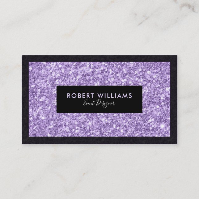 Plum-Purple Faux Glitter Black Accents Business Card (Front)