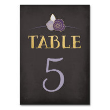 Plum Purple Faux-Gold Chalk Floral Numéro de table