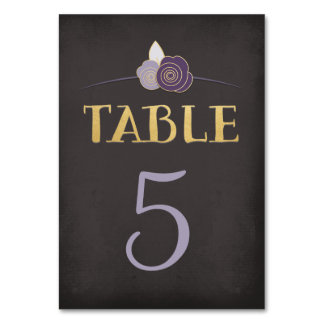 Plum Purple Faux-Gold Chalk Floral Numéro de table