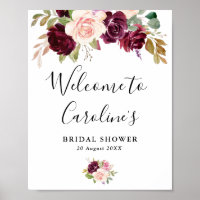 plum purple floral bridal shower welcome sign