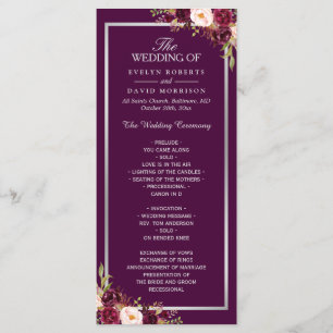 Plum Purple Floral Silver Grey Wedding Program