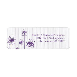 Plum purple floral stripes wedding address label
