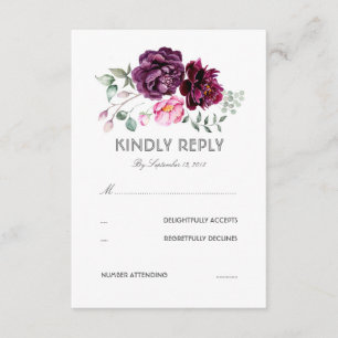 Plum Purple Flowers Watercolor Wedding RSVP Card