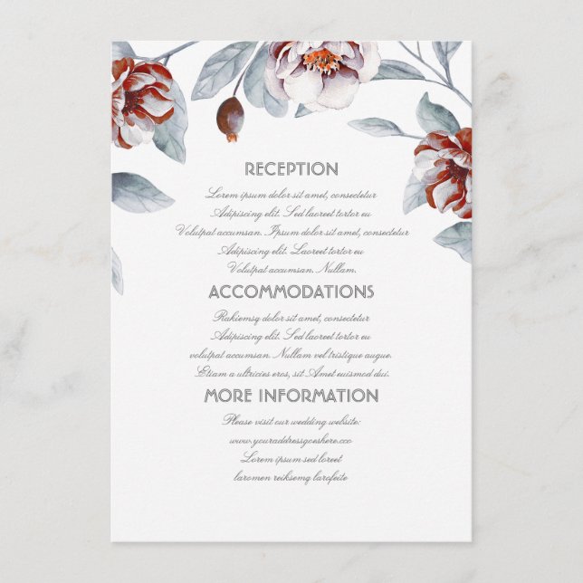 Plum Purple Flowers Wedding Information Guest Card (Front)