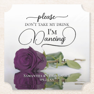 Plum Purple Glam Rose Don't Take My Drink Wedding Paper Coaster