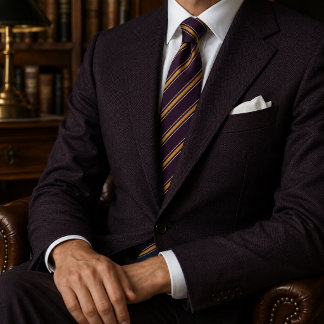 Plum Purple Gold Diagonal Stripe Regimental Tie