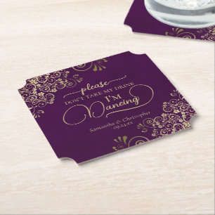 Plum Purple & Gold Don't Take My Drink Wedding Paper Coaster