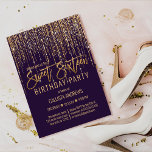 Plum Purple Gold Glitter Fringe Curtain Sweet 16 Invitation<br><div class="desc">This glamourous and luxury Sweet Sixteen birthday party invitation is the perfect design for your young teenage girl's special event. It features a faux sparkly gold glitter fringe curtain with faux glitter typography on top of a simple dark plum purple background. It's an elegant, chic, trendy, and modern bling design...</div>