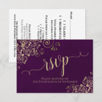 Plum Purple Gold Lace Elegant Calligraphy Wedding