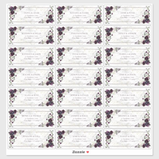 Plum Purple Gold Marble Fall Wedding Guest Address (Sheet)
