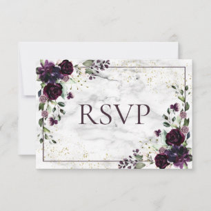 Plum Purple Gold Marble Fall Wedding RSVP Card