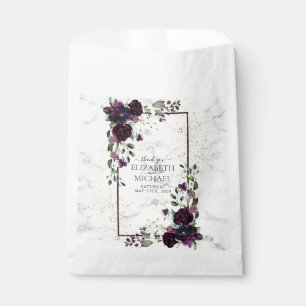 Plum Purple Gold Marble Watercolor Fall Wedding Favour Bag