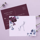 Plum Purple & Indigo Blue Floral Wedding RSVP Postcard<br><div class="desc">This wedding rsvp postcard features a watercolor bouquet of plum purple peonies and indigo blue flowers with stylish calligraphy. For more advanced customization of this design,  please click the DESIGN TOOL BUTTON. Matching items are also available.</div>
