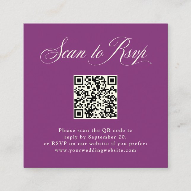Plum Purple Italian Elegance | RSVP with QR Code Enclosure Card (Front)