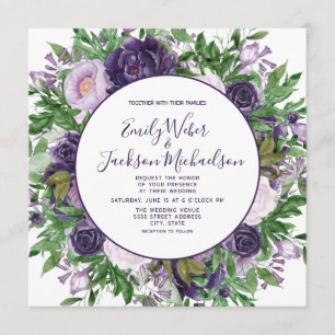 Plum Purple Lavender Floral Greenery Wedding Invitation