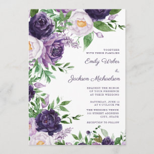 Plum Purple Lavender Watercolor Floral Wedding Invitation