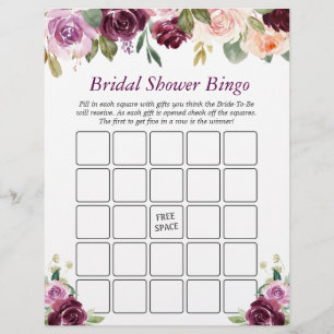 Plum Purple Love Floral Bridal Shower Bingo Game Flyer