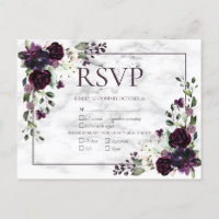 Plum Purple Marble Fall Wedding RSVP Invitati